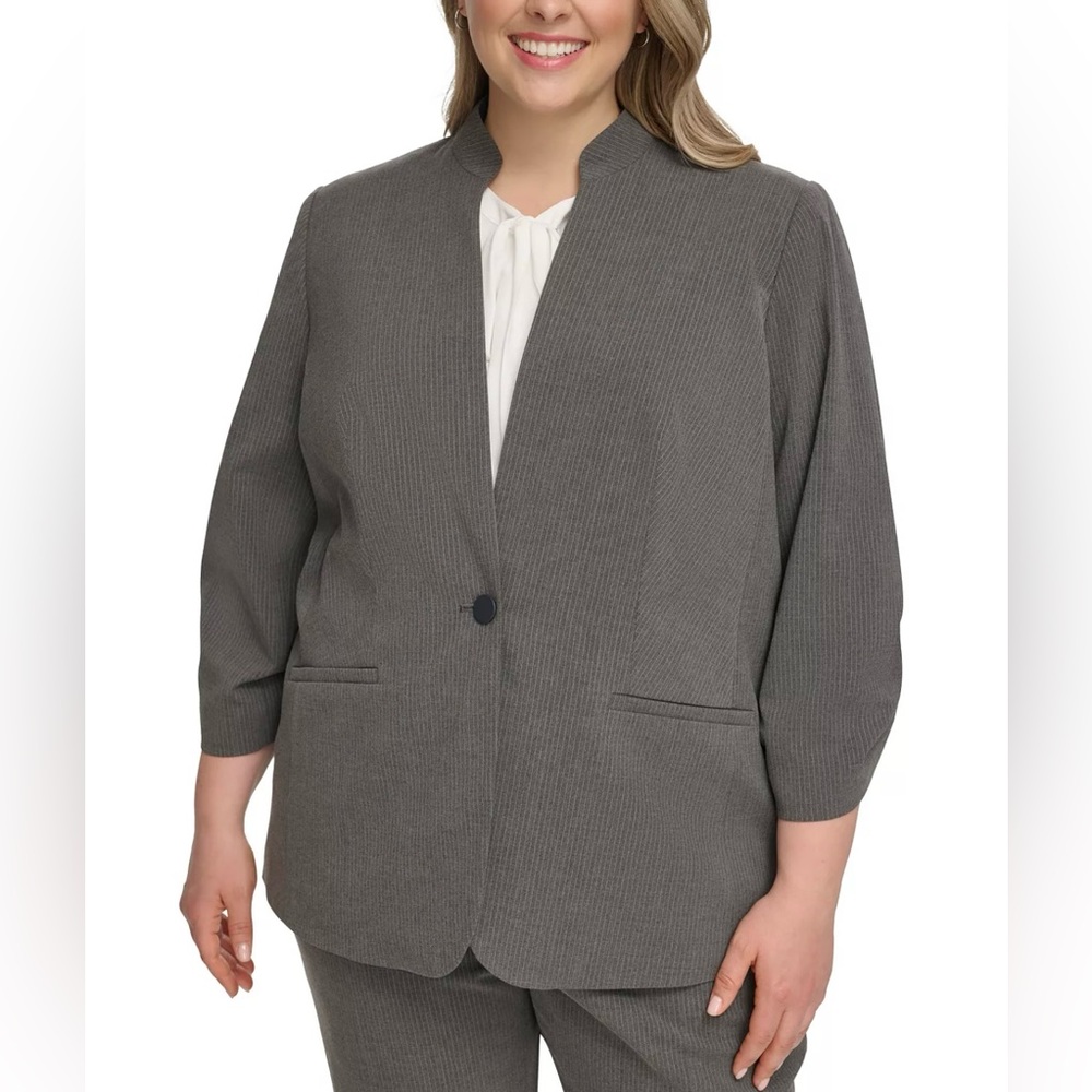 Calvin Klein Plus Size Pinstriped One-Button Jacket